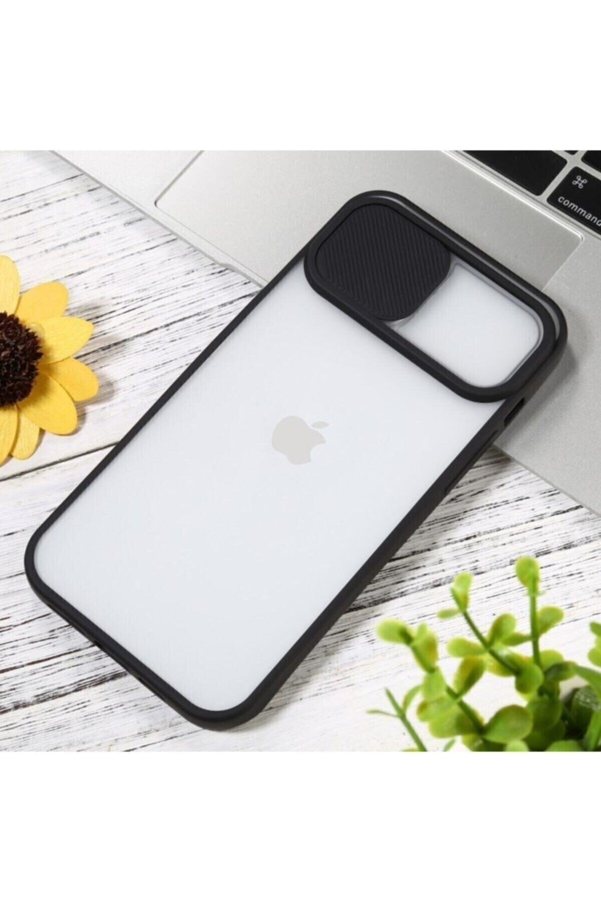 Iphone 11 6.1" Uyumlu Kamera Lens Korumalı Sürgülü Siyah Kılıf